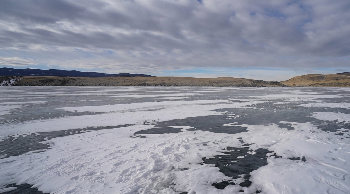 Wide shot of anglers ice fishing on Eleven Mile Reservoir