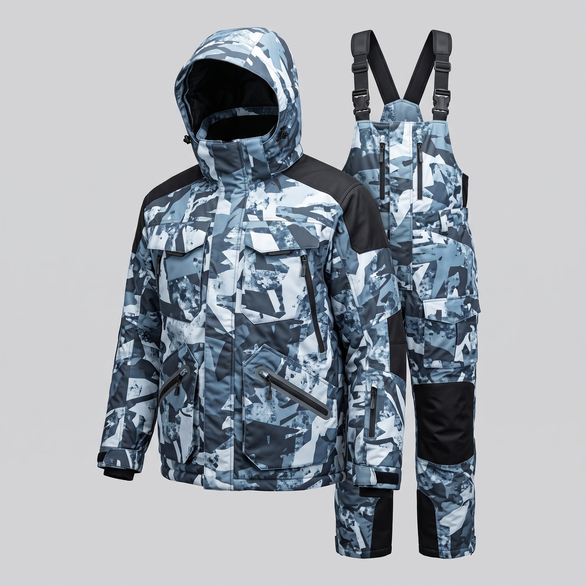 Float suit showing full-body insulation and built-in flotation for ice fishing safety